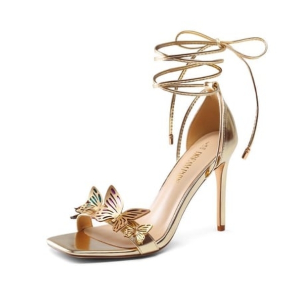 DREAM PAIRS Gold Butterfly Lace Up Strap Stilleto High Heels Sandal - Picture 2 of 16
